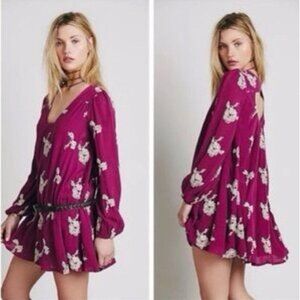 Free People Embroidered Austin Dress Emma Boho Babydoll Women's XS Fuchsia PInk